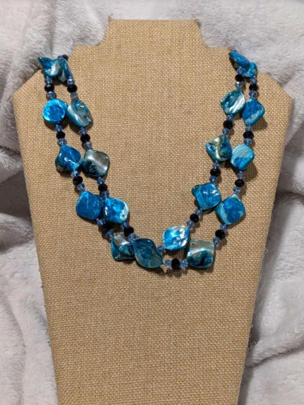 Turquoise Blue Shell & Bead Layered Necklace